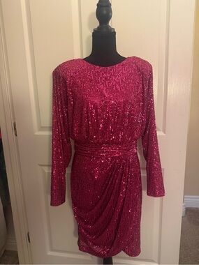 Eliza J Pink Sequins Mini Dress Size 10 long Sleeve Cocktail Party Event Glam